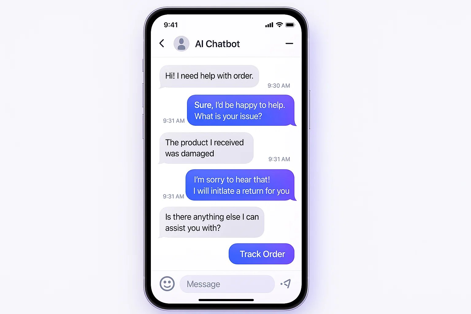 AI Chatbot Interface showing conversation flow and customer interaction