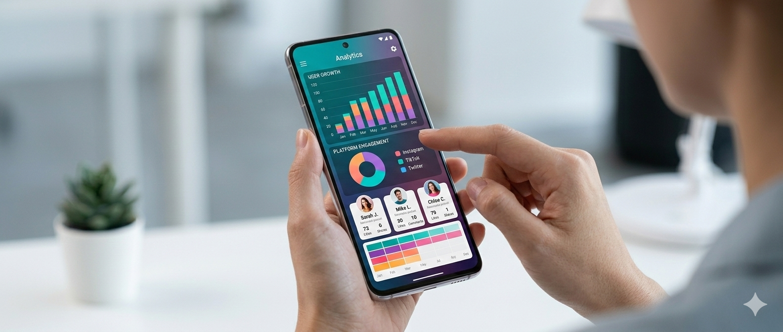 A person interacting with a modern Android smartphone.